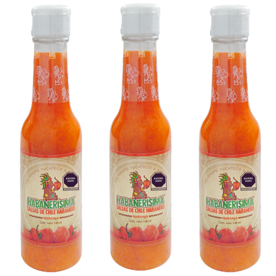 3 Pzas de Salsa De Chile Habanero Habanerísima Naranja de 148 Ml
