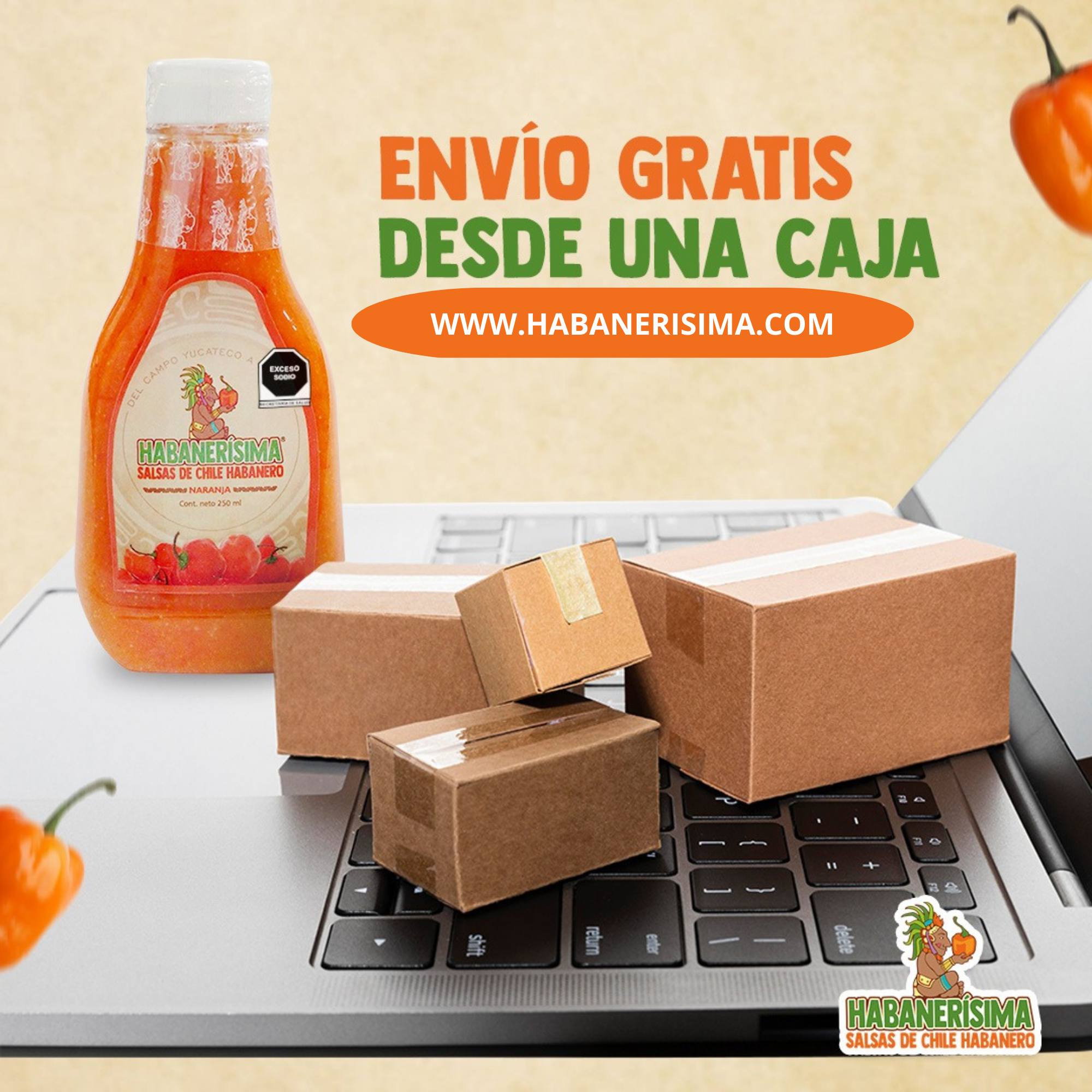 2 Pzas de Salsa De Chile Habanero Habanerísima Naranja De 250 Ml